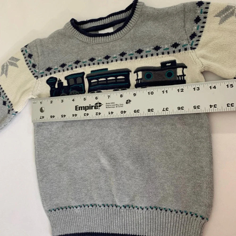 Gymboree Train Sweater Boys 4T Gray Embroidered Express Fair Isle‎ Winter Cozy